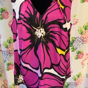 Worthington Vibrant Pink and Yellow Floral Blouse